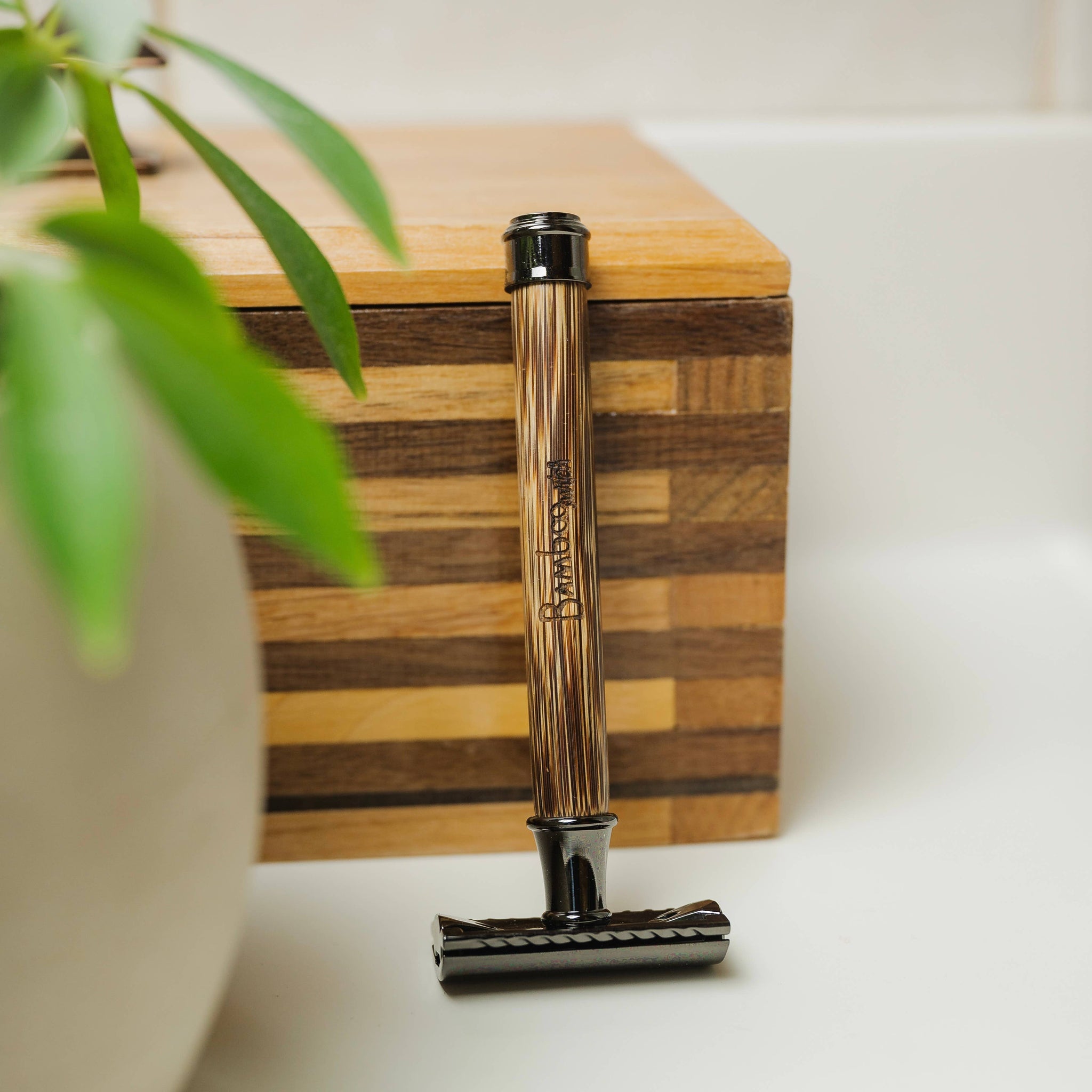 Bamboo Stainless Steel Safety Razor (Straight Handle)